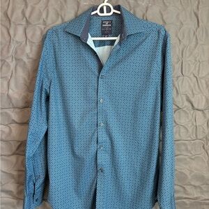 Society Of Threads Blue Geometric Diamond-Print Long Sleeve Shirt